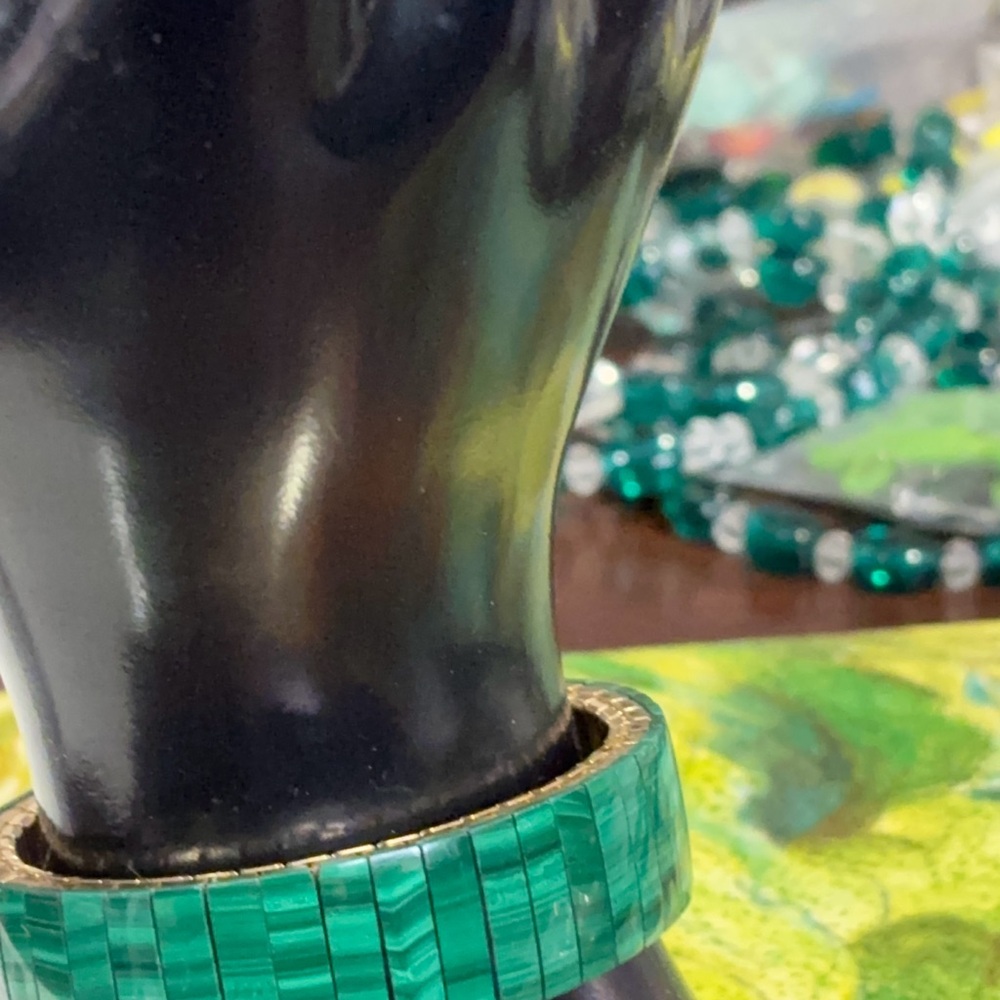 Vintage Malachite Stainless Steel Expansion Band Bracelet - Picture 4 of 8